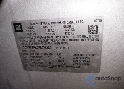 2015 Chevrolet Equinox Ls из США, поврежденный, VIN 2GNFLEEK0F6428134